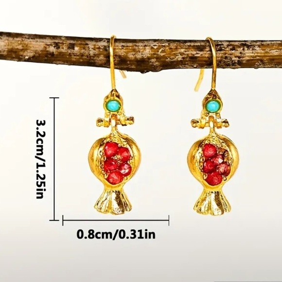 Jewelry - Bohemian Gold and Red pomegranate Earrings